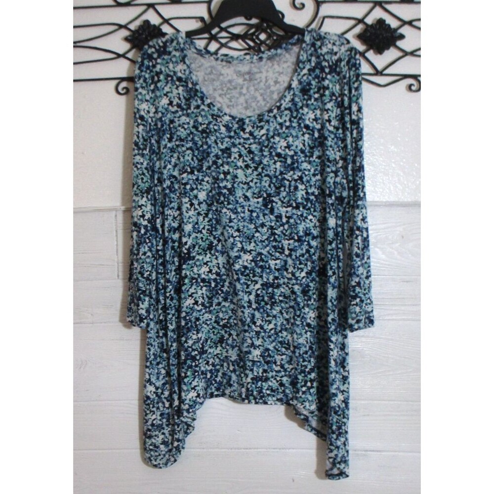 Croft & Barrow Knit Tunic Top Size L Long Sleeve Multicolor Floral Scoop Neck